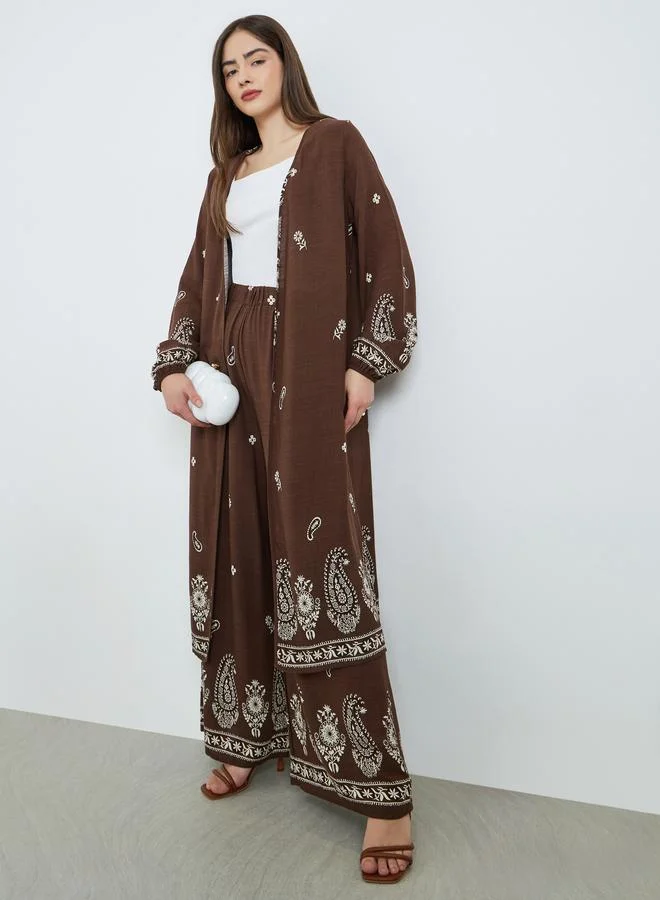 Women Paisley Print Kimono and Pants Co-Ords